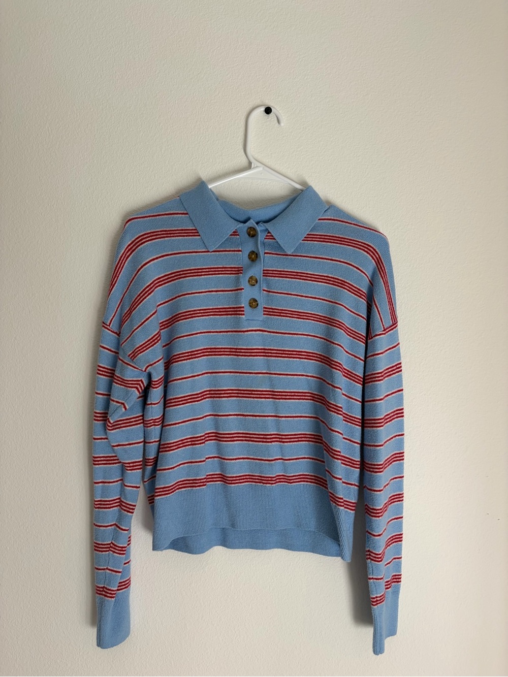 GAP Light Blue Polo Stripe Sweater with Red & White Accents